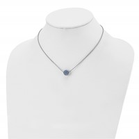 Stainless Steel Polished Blue Enamel Necklace with Crystals with 2in Ext, 16" view 4