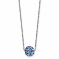 Stainless Steel Polished Blue Enamel Necklace with Crystals with 2in Ext, 16" view 1