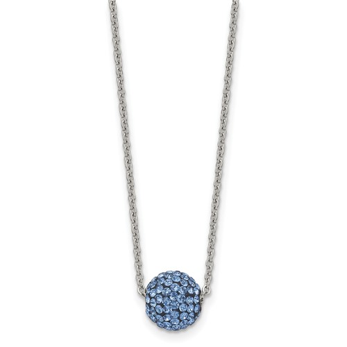 Stainless Steel Polished Blue Enamel Necklace with Crystals with 2in Ext, 16"