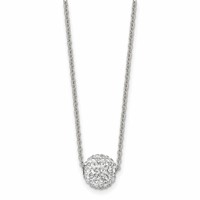 Stainless Steel Polished White Enamel Necklace with Crystals with 2in Ext, 16" view 1