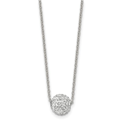 Stainless Steel Polished White Enamel Necklace with Crystals with 2in Ext, 16"