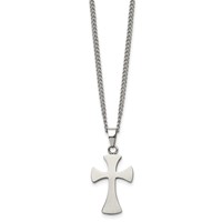 Chisel Stainless Steel Brushed Cross Pendant on a 22 Inch Curb Chain Necklace view 3