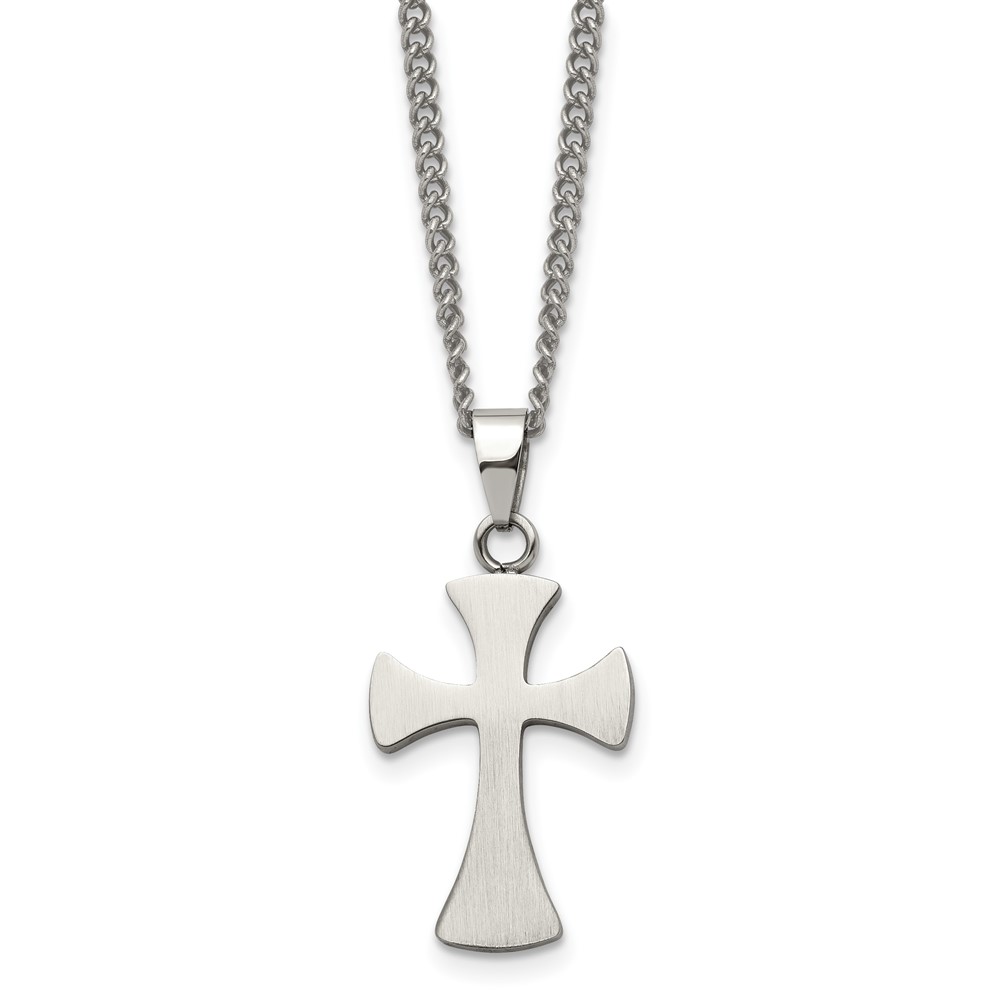 Stainless Steel Brushed Cross 22in Necklace