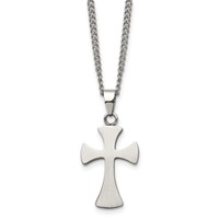 Chisel Stainless Steel Brushed Cross Pendant on a 22 Inch Curb Chain Necklace view 1