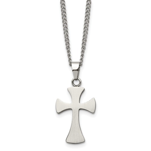 Chisel Stainless Steel Brushed Cross Pendant on a Curb Chain Necklace, 22"