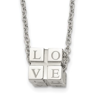 Chisel Stainless Steel Polished LOVE Blocks on a 18.5 inch Cable Chain Necklace