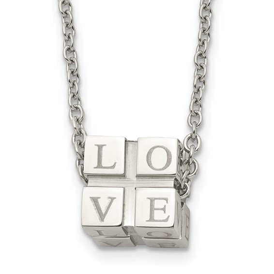 Chisel Stainless Steel Polished LOVE Blocks on a 18.5 inch Cable Chain Necklace