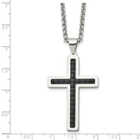 Chisel Stainless Steel Polished and Textured Black Leather Inlay Cross Pendant on a Rolo Chain Necklace, 20" view 5