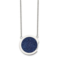 Stainless Steel Polished Necklace with Blue Druzy Stone, 17.75" view 3