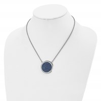 Stainless Steel Polished Necklace with Blue Druzy Stone, 17.75" view 4