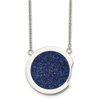 Stainless Steel Polished Necklace with Blue Druzy Stone, 17.75" view 1