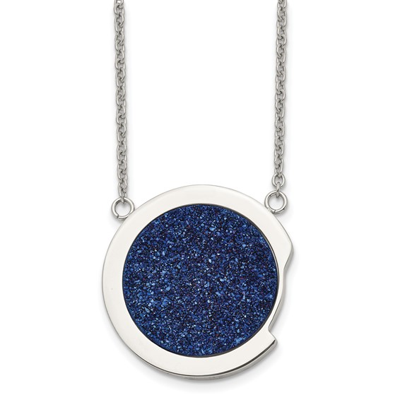 Stainless Steel Polished with Blue Druzy Stone 17.75in Necklace