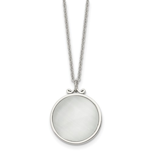 Stainless Steel Polished White Cat's Eye Reversible Necklace, 18.25"