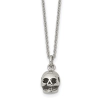 Stainless Steel Polished and Antiqued Skull Necklace, 19" view 1