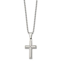 Chisel Stainless Steel Brushed and Polished.03 Carat Diamond Cross Pendant on a Ball Chain Necklace, 22" view 3