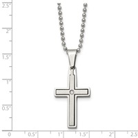 Chisel Stainless Steel Brushed and Polished.03 Carat Diamond Cross Pendant on a Ball Chain Necklace, 22" view 5