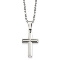 Chisel Stainless Steel Brushed and Polished.03 Carat Diamond Cross Pendant on a Ball Chain Necklace, 22" view 1