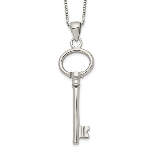 Chisel Stainless Steel Polished Key Pendant on a Box Chain Necklace, 20"