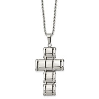 Chisel Stainless Steel Polished Moveable Cross Rope Chain Necklace, 22" view 3
