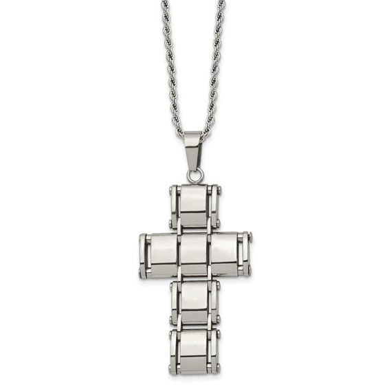 Chisel Stainless Steel Polished Moveable Cross 22 inch Rope Chain Necklace