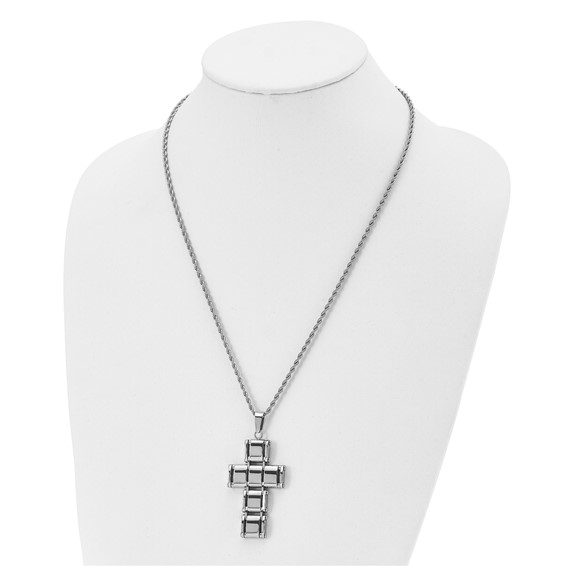Chisel Stainless Steel Polished Moveable Cross 22 inch Rope Chain Necklace