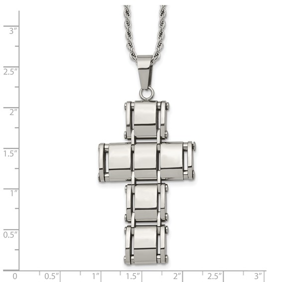 Chisel Stainless Steel Polished Moveable Cross 22 inch Rope Chain Necklace