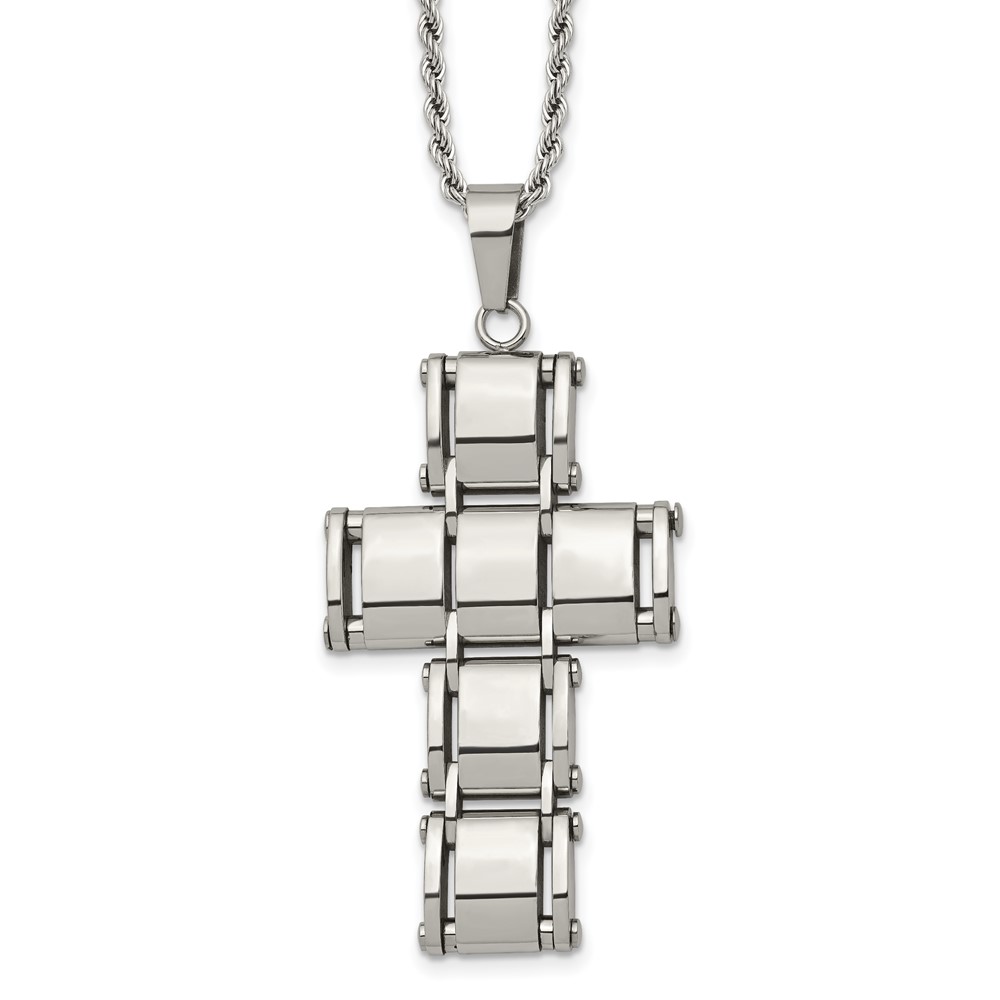 Stainless Steel Polished Moveable Cross 22in Necklace