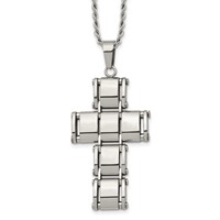 Chisel Stainless Steel Polished Moveable Cross Rope Chain Necklace, 22" view 1