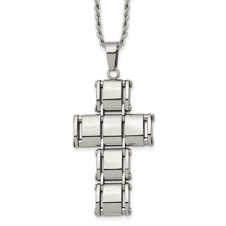 Chisel Stainless Steel Polished Moveable Cross 22 inch Rope Chain Necklace