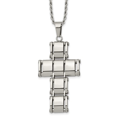 Chisel Stainless Steel Polished Moveable Cross Rope Chain Necklace, 22"