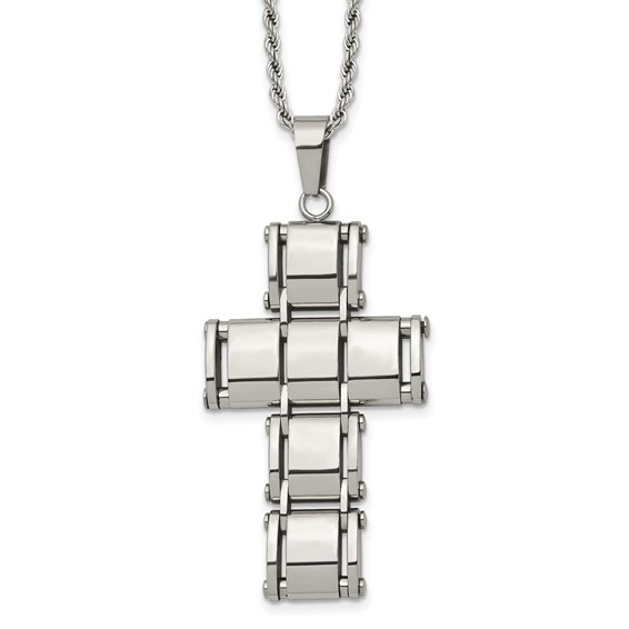 Chisel Stainless Steel Polished Moveable Cross 22 inch Rope Chain Necklace