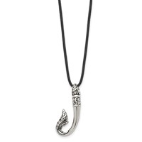 Chisel Stainless Steel Antiqued and Polished Hook Pendant on a Black Leather Cord Necklace, 20" view 3