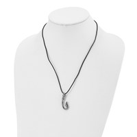 Chisel Stainless Steel Antiqued and Polished Hook Pendant on a Black Leather Cord Necklace, 20" view 4