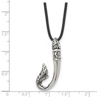 Chisel Stainless Steel Antiqued and Polished Hook Pendant on a Black Leather Cord Necklace, 20" view 5