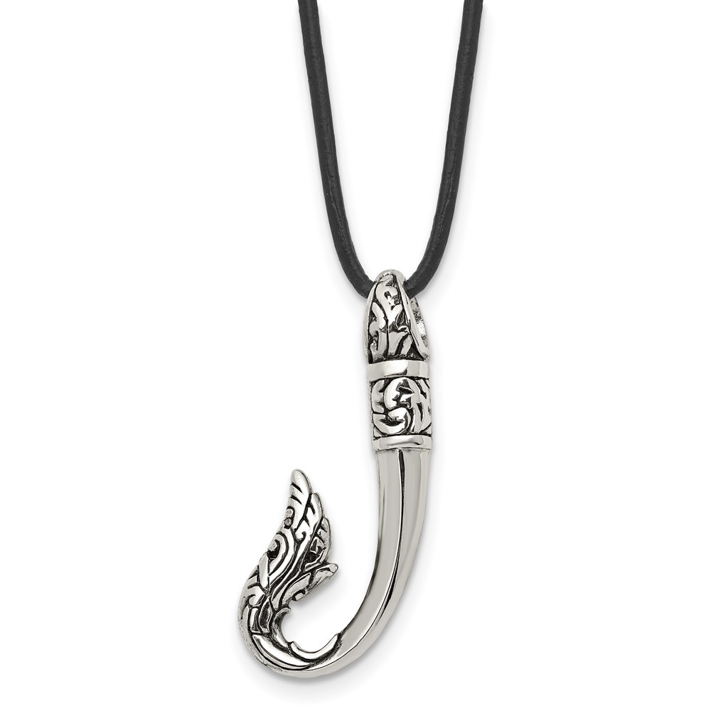 Stainless Steel Antiqued and Polished Hook 20in Necklace