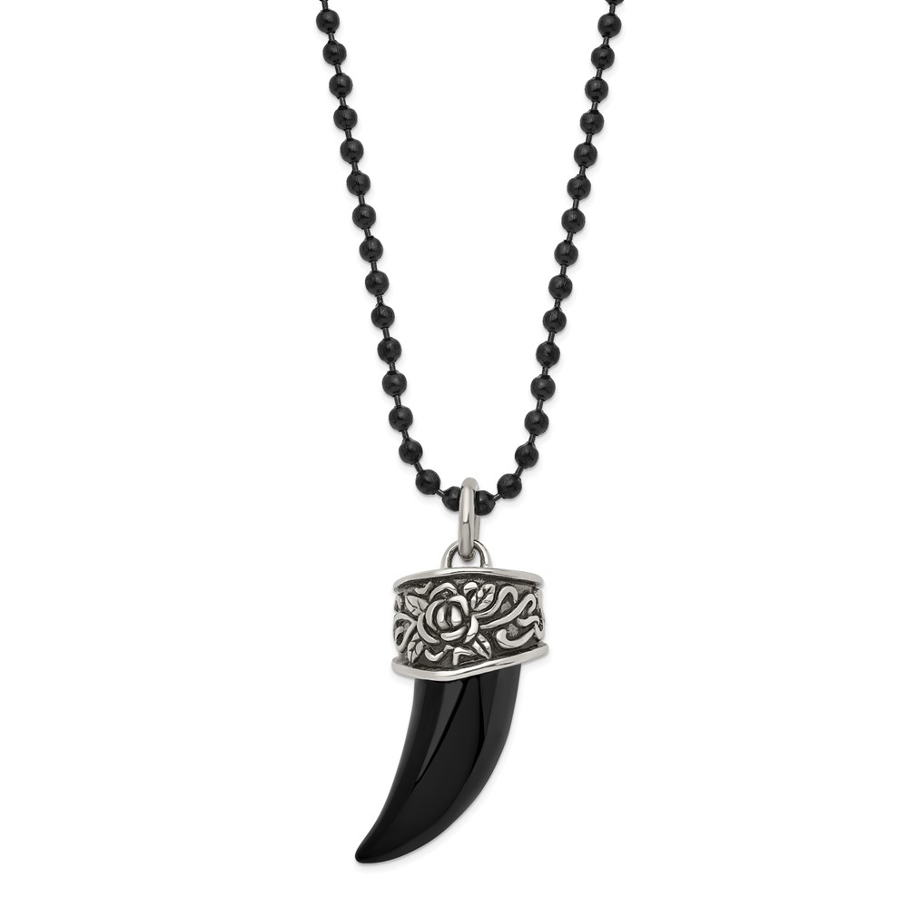 Stainless Steel Antiqued & Polished Black IP-plated Claw 20in Necklace