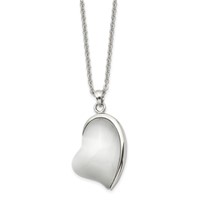Stainless Steel Polished White Cat's Eye Heart Necklace, 20" view 3