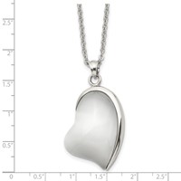Stainless Steel Polished White Cat's Eye Heart Necklace, 20" view 5
