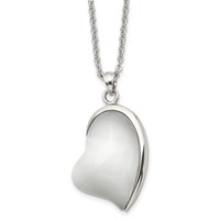 Stainless Steel Polished White Cat's Eye Heart Necklace, 20" view 1