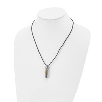 Chisel Stainless Steel Antiqued and Polished Necklace with Yellow IP-plated Accent Star of David Pendant on a Leather Cord, 20" view 4