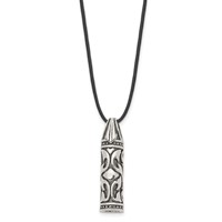 Chisel Stainless Steel Antiqued and Polished Necklace with Yellow IP-plated Accent Star of David Pendant on a Leather Cord, 20" view 5