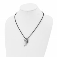 Chisel Stainless Steel Antiqued and Polished Wing Slide on a Black IP-plated Box Chain Necklace, 20" view 4