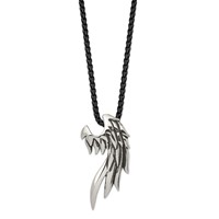 Chisel Stainless Steel Antiqued and Polished Wing Slide on a Black IP-plated Box Chain Necklace, 20" view 1