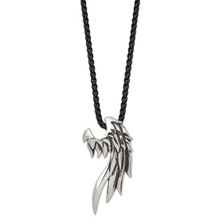 Chisel Stainless Steel Antiqued and Polished Wing Slide on a Black IP-plated 20 inch Box Chain Necklace
