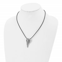 Chisel Stainless Steel Antiqued and Polished Wing Pendant on a Leather Cord Necklace, 20" view 4