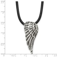 Chisel Stainless Steel Antiqued and Polished Wing Pendant on a Leather Cord Necklace, 20" view 5