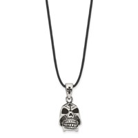 Chisel Stainless Steel Antiqued and Polished Moveable Skull Pendant on a Leather Cord Necklace, 20" view 3