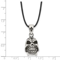 Chisel Stainless Steel Antiqued and Polished Moveable Skull Pendant on a Leather Cord Necklace, 20" view 5