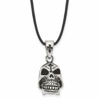 Chisel Stainless Steel Antiqued and Polished Moveable Skull Pendant on a Leather Cord Necklace, 20" view 1