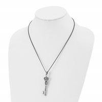 Stainless Steel Antiqued and Polished Crown Key Necklace, 20" view 4